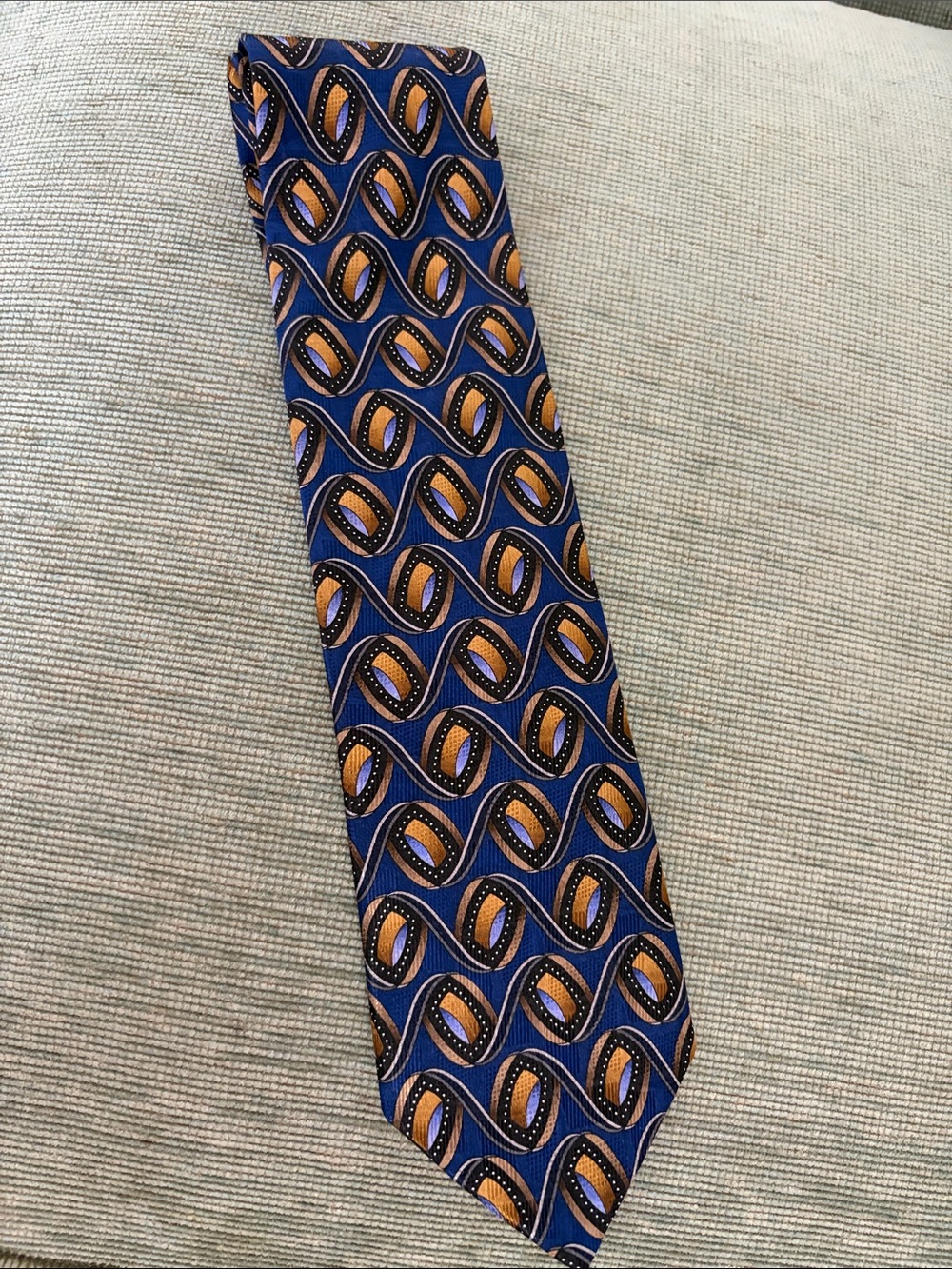 Navy Blue Tie with Gold Oval Pattern